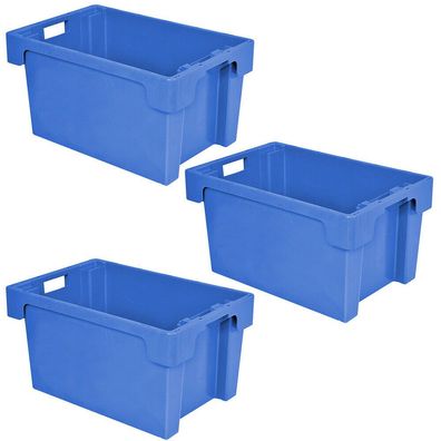 3 Drehstapelbehälter, LxBxH 600x400x300 mm, 50 L, blau, Boden/ Wände geschlossen