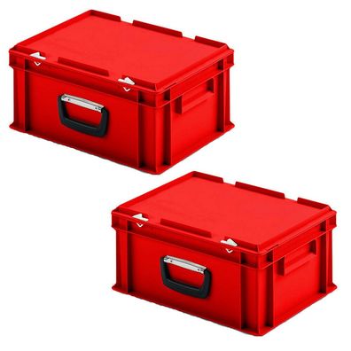 2 Kunststoffkoffer im Euroformat, 1 Tragegriff, LxBxH 400x300x185 mm, rot