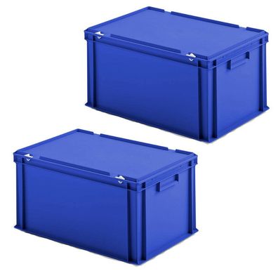 2 Euroboxen mit Scharnierdeckel, LxBxH 600x400x330 mm, PP, lebensmittelecht, blau