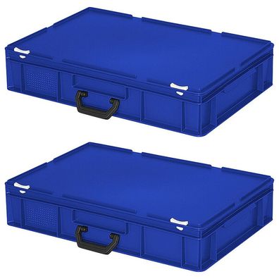 2 Aufbewahrungskoffer, LxBxH 600x400x130 mm, 23 Liter, blau, PE-HD