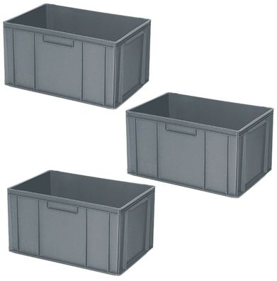 3 Eurobehälter / Box, 63 Liter, LxBxH 600 x 400 x 320 mm, grau, lebensmittelecht