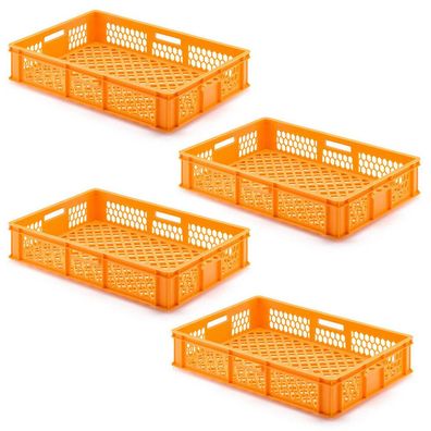 4 Transportbehälter für Backbleche, LxBxH 655x450x150 mm, orange, durchbrochen