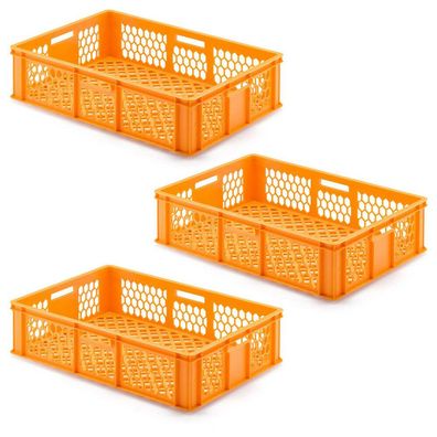 3 Transportbehälter für Backbleche, LxBxH 655x450x190 mm, orange, durchbrochen