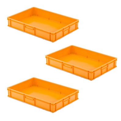3 Transportbehälter für Backbleche, LxBxH 655x450x120 mm, orange, geschlossen