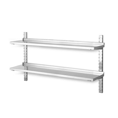 Wandregal aus Edelstahl, mit 2 Böden, BxT 1200x355 mm, Tragkraft 20 kg/ Boden