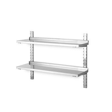 Wandregal aus Edelstahl, mit 2 Böden, BxT 1000x355 mm, Tragkraft 20 kg/ Boden