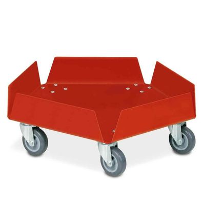 Tonnenroller aus Alu, rot, verz. Lenkrollen, 5 Rädern Ø 75 mm, Tragkraft 250 kg