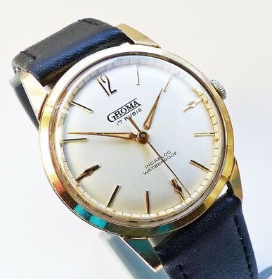 GROMA SWISS 17Jewels Seltene Herren Armbanduhr 70er Jahre