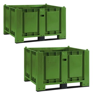 2x Palettenbox mit 2 Kufen, LxBxH 1200x800x850 mm, grün