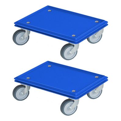 2 Roller für Behälter 400x300 mm, Trg 100 kg, 4 Lenkrollen, graue Gummiräder, blau