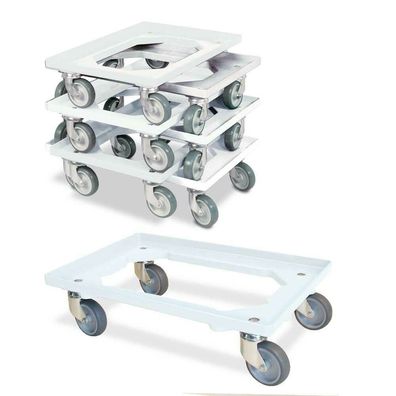 7x Logistikroller/ Kistenroller für Behälter 600 x 400 mm, Tragkraft 250 kg, weiß