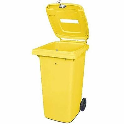 240 Liter Mülltonne mit Papiereinwurf, verschließbar durch Dreikantschloss, gelb