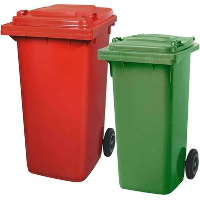 Set mit 1x DIN Mülltonne 120 Liter grün und 1x DIN Mülltonne 240 Liter rot