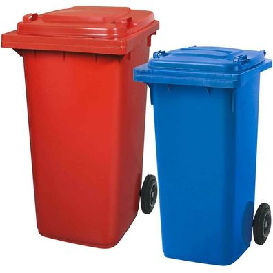 Set mit 1x DIN Mülltonne 120 Liter blau und 1x DIN Mülltonne 240 Liter rot