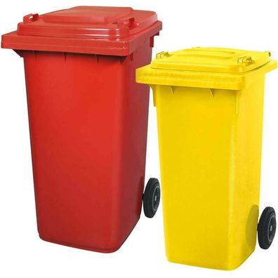 Set mit 1x DIN Mülltonne 120 Liter gelb und 1x DIN Mülltonne 240 Liter rot