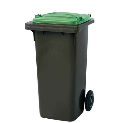 120 Liter MGB, Mülltonne Abfalltonne, grau mit grünem Deckel