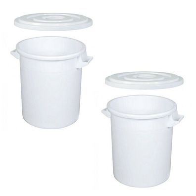 2x 50 Liter Kunststofftonnen / Futtertonnen mit Deckel, ØxH 450/360x480 mm, weiß