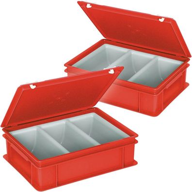 2x Besteckkasten / Besteckkoffer mit 3-Mulden-Einsatz, 400 x 300 x 130 mm, rot