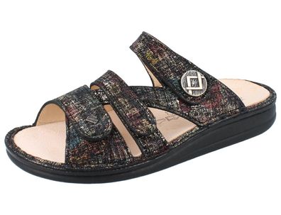 FINN Comfort Agueda Damen Pantoletten schwarz/ mehrfarbig multi/ Brokat