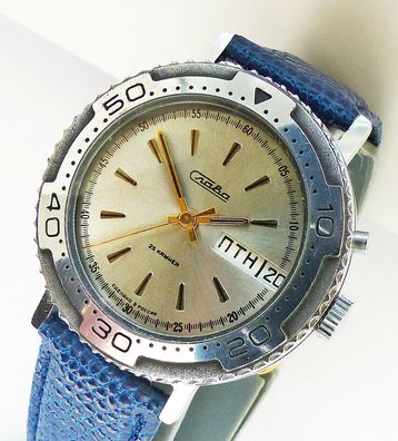 Schöne Slava Sport Day-Date Automatic 25Jewels Herren Vintage Armbanduhr 80er Jahre