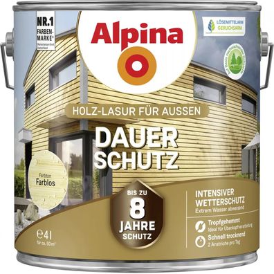 Alpina Dauer-Schutz Holz-Lasur für Außen farblos 4 Liter