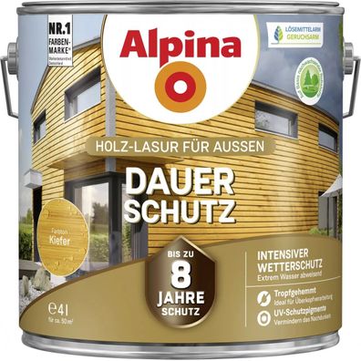 Alpina Dauer-Schutz Holz-Lasur für Außen Kiefer 4 Liter