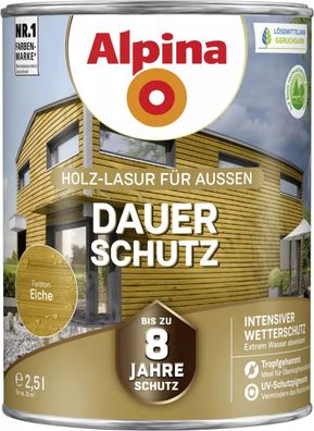 Alpina Dauer-Schutz Holz-Lasur für Außen Eiche 2,5 Liter