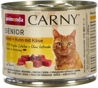 animonda ¦ CARNY Senior - Rind & Huhn mit Käse - 6 x 200 g ¦ nasses Katzenfutter ...