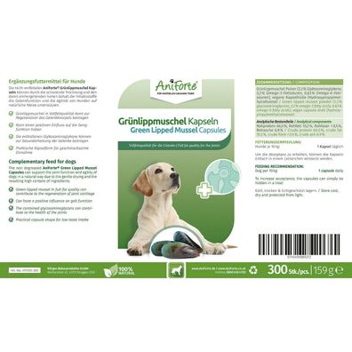 Aniforte Grünlippmuschel Kapseln Für Hunde- Gelenktabletten Vollfett Glykosamin