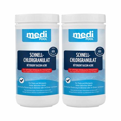 mediPOOL SchnellChlor Granulat 2x 1 kg, Chlorgranulat Aktivchlor Poolreinigung