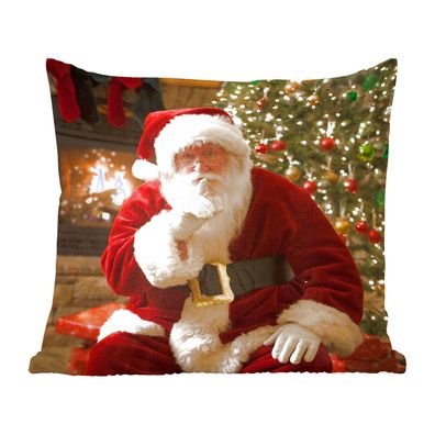 ZierKissen - SofaKissen - DekoKissen - 50x50 cm - Der Weihnachtsmann mit einem bunten