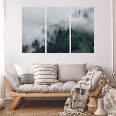 Leinwand Bilder SET 3-Teilig Wald in der Nebel-Natur-Landschaft 3D 1946