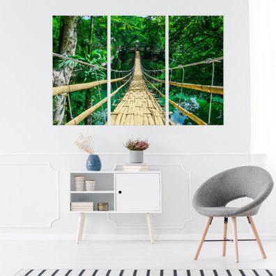 Leinwand Bilder SET 3-Teilig BRÜCKE im tropischen Wald 3D Wandbilder xxl 2029