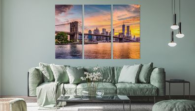 Leinwand Bilder SET 3-Teilig 3D-Ansicht der New York Bridge Wandbilder xxl 2144