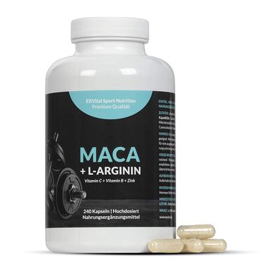 Maca Kapseln 1000 mg + L-Arginin 1800 mg + Vitamine + Zink, hochdosiert von EXVital