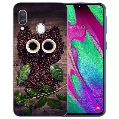 Samsung Galaxy A20e TPU Silikon Schutz Hülle Handy mit Kaffee Eule Fotodruck