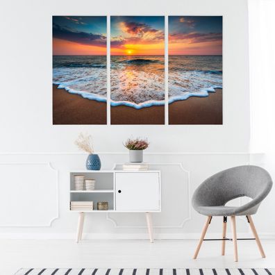 Leinwand Bilder SET 3-Teilig Sonnenuntergang ueber dem Meer 3D Wandbilder 2194