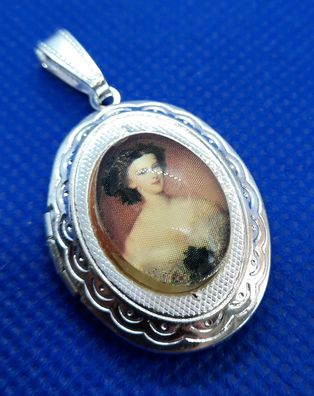 Nostalgie Style Medallion Metall Silber mit Cabochon Bild Victorian LADY