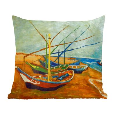 Zierkissen - Sofakissen - Dekokissen - 45x45 cm - Fischerboote am Strand - Vincent va