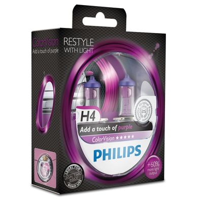 Philips 2x H4 60/55W ColorVision Purple HalogenBirnen ScheinwerferLampen Lila