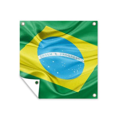 Gartenposter - Nahaufnahme der Flagge von Brasilien - 100x100 cm - Gartendeko