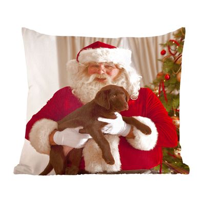 Zierkissen - Sofakissen - Dekokissen - 60x60 cm - Der Weihnachtsmann mit einem braune