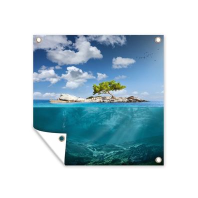 Gartenposter - Ozean - Baum - Insel - 50x50 cm - Gartendeko