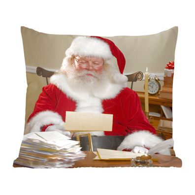 Zierkissen - Sofakissen - Dekokissen - 60x60 cm - Der Weihnachtsmann liest einen Brie
