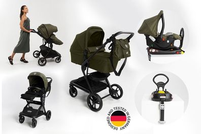 5 in 1 LOVY Kinderwagen -set Babywanne, Buggysitz, Wickeltasche, Autositz und Isofix
