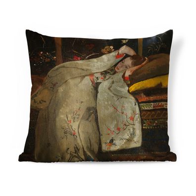 Zierkissen - Sofakissen - Dekokissen - 45x45 cm - Mädchen im weißen Kimono - Gemälde