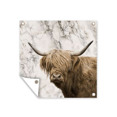 Gartenposter - Schottisches Hochlandrind - Marmor - Tiere - 200x200 cm - Gartendeko