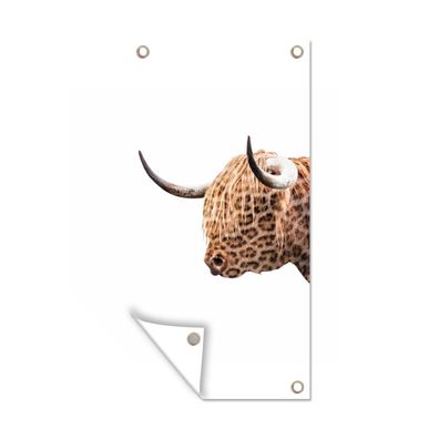 Gartenposter - Schottisches Hochlandrind - Panther - Weiß - 80x160 cm - Gartendeko