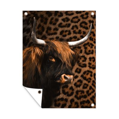 Gartenposter - Schottisches Hochlandrind - Pantherdruck - Fell - 120x160 cm - Gartend