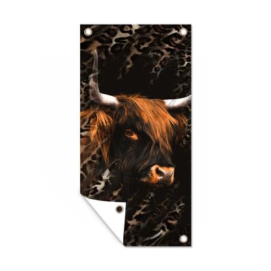 Gartenposter - Schottisches Hochlandrind - Pantherdruck - Schwarz - 30x60 cm - Garten